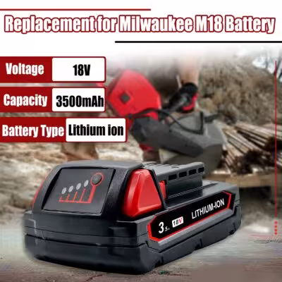 Batteria di ricambio Milwaukee M18 da 3.5Ah a 18V Li-Ion compatibile con M18B5 e altri modelli