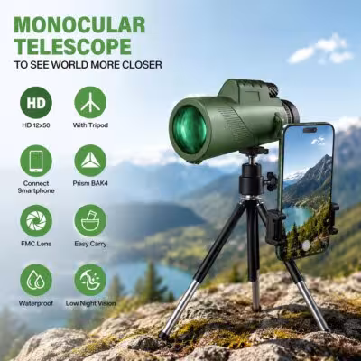 Monocular de 260mm, potente binocular, dispositivo óptico HD portátil para observación de aves, senderismo y camping