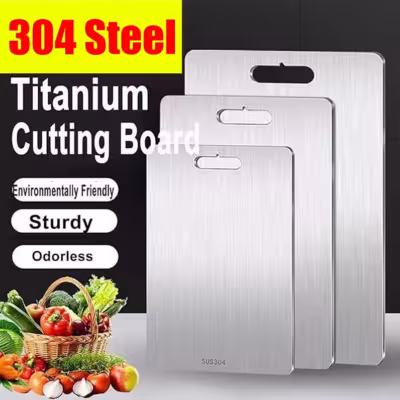 Titanium 304 Stainless Steel Cutting Board for Kitchen, Thickened, Double-Sided, Portable, for Slicing Fruits and Meat