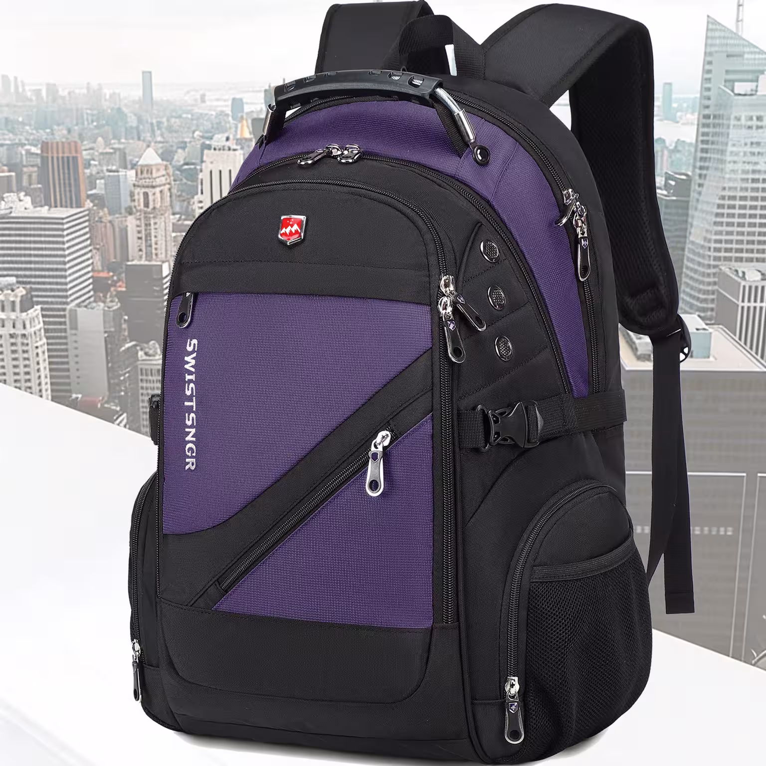 Wasserdichter Rucksack für Laptops bis 17 Zoll, ideal für Reisen und die Schule.