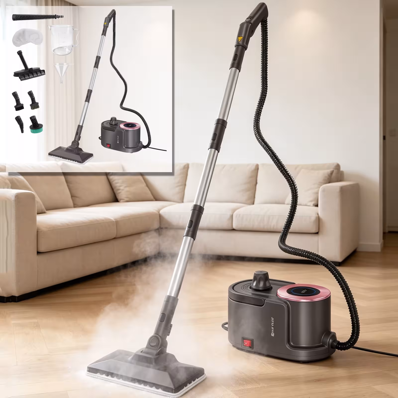 2000W high-pressure steam cleaner with 5 bar steam and 1.9L tank