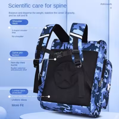 Water-resistant children's school backpack for boys and girls, orthopedic, with cartoon character pattern, suitable for primary school students