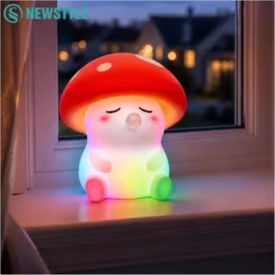 Mushroom-shaped night light with touch sensor, color changing function, silicone material, rechargeable, perfect for gifts