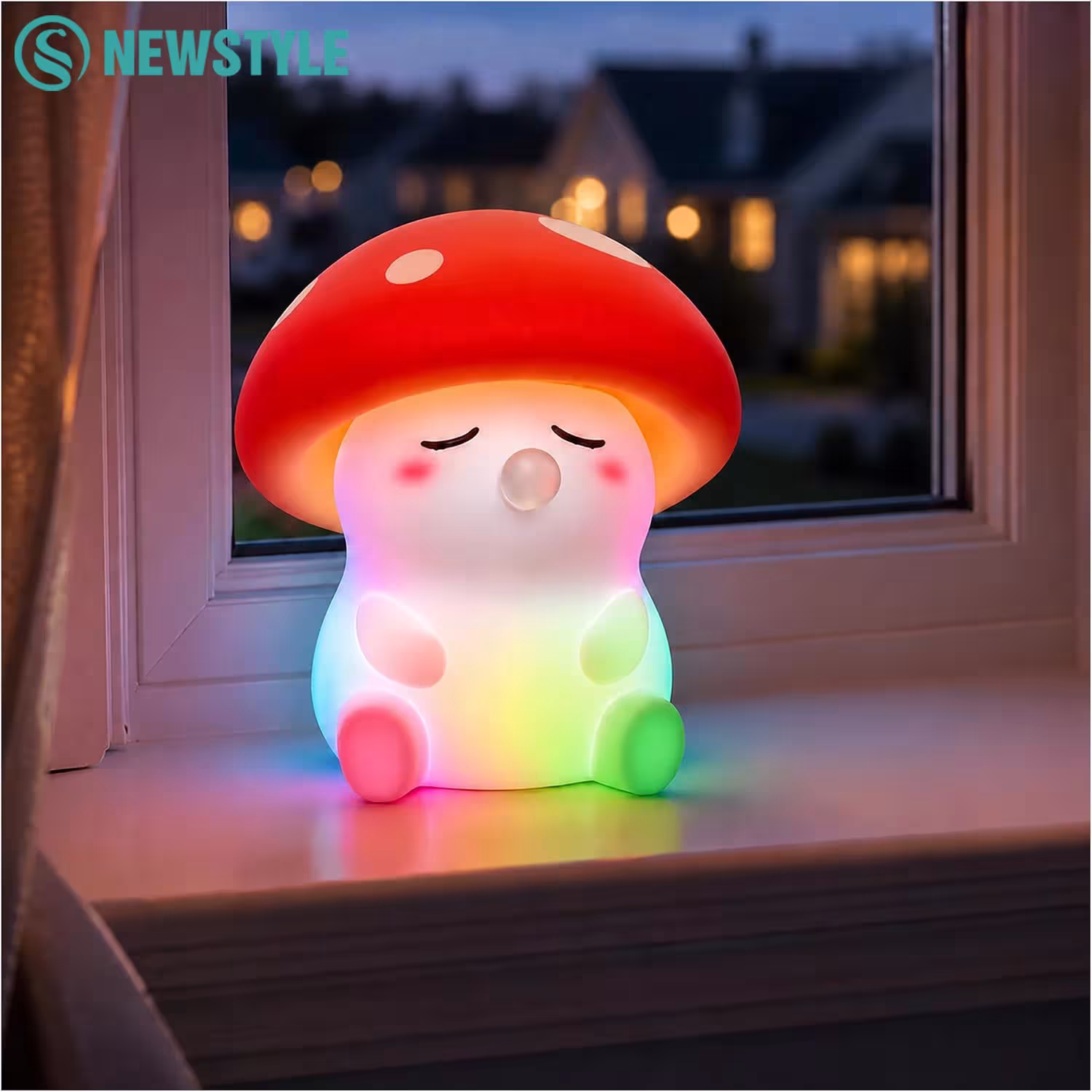Mushroom-shaped night light with touch sensor, color changing function, silicone material, rechargeable, perfect for gifts