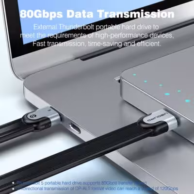 Câble Thunderbolt 5 UGOURD 80Gbps USB4 Type-C 240W, câble de charge rapide pour boîtier SSD