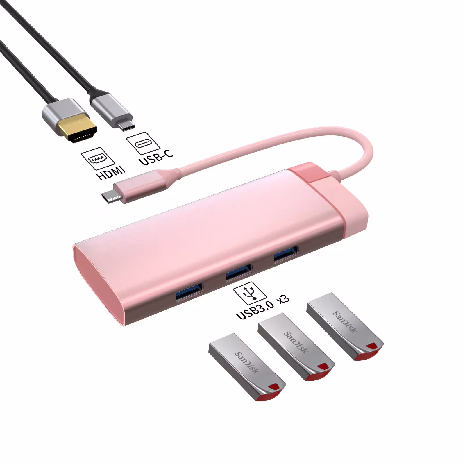 Adaptador USB C 5 en 1 con HDMI 4K, carga PD y USB 3.0 para MacBook, iPad, Samsung