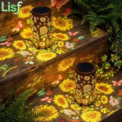 Lampada solare colorata a forma di girasole con colibrì, lanterna in metallo da appendere per giardino, terrazzo o cortile