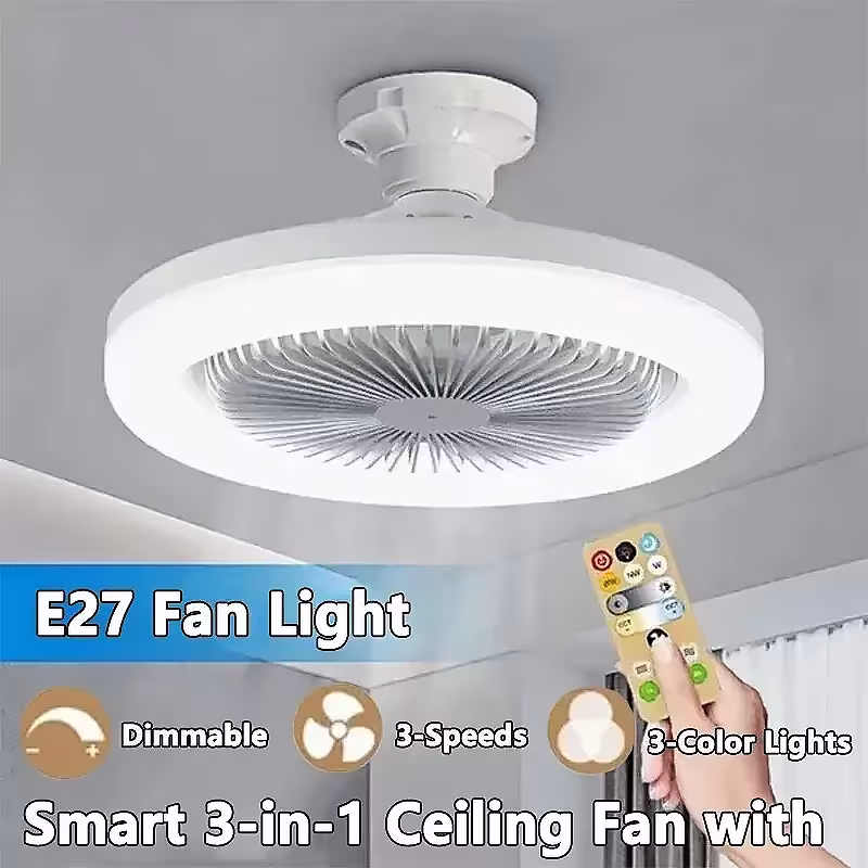 LED E27 Socket Fan Light for Bedroom Energy Saving Pendant Lamp with Remote