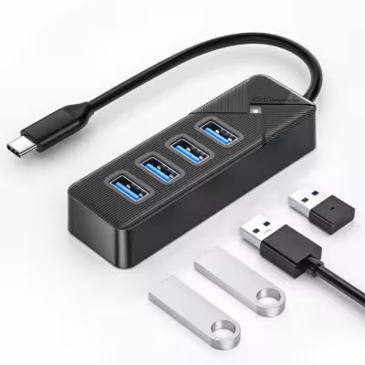 USB 3.0 splitter with USB-A and Type-C connectors, 5Gbps data transfer