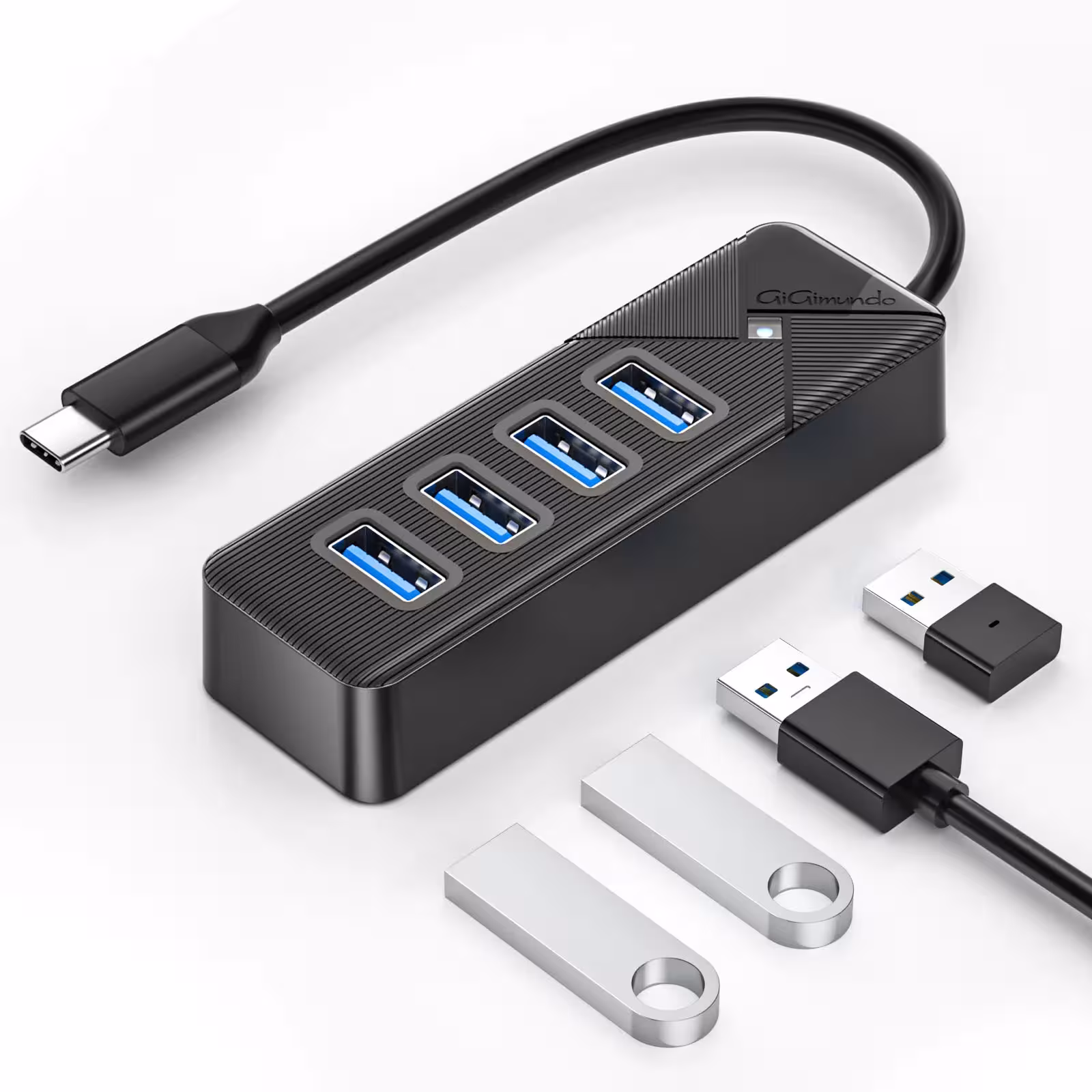 USB 3.0 splitter with USB-A and Type-C connectors, 5Gbps data transfer