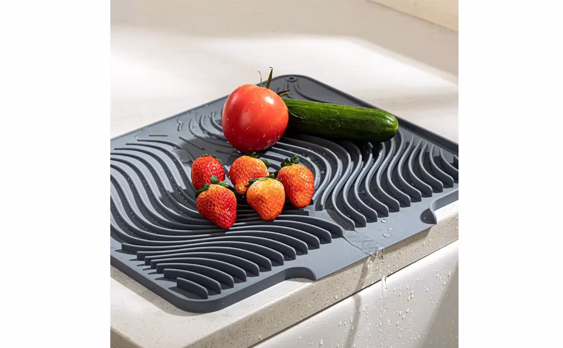 Plateau de drainage incliné, tapis de séchage pour vaisselle en silicone résistant à la chaleur, tapis de drainage pour comptoir de cuisine, facile à nettoyer pour bar