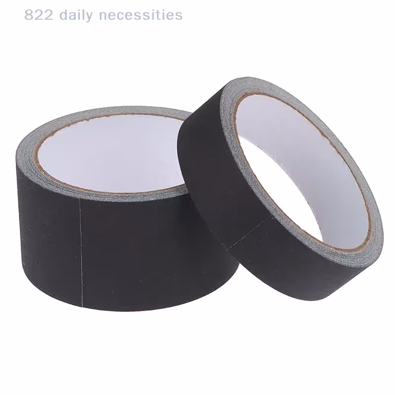 Black matte gaffer tape for stage use, residue-free, non-reflective, easy to tear, for book repair.