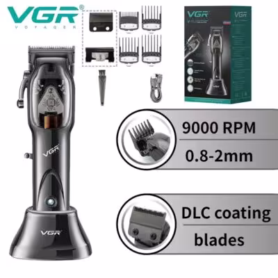 Macchina professionale VGR V-653 wireless per capelli da uomo con trimmer per barba e base di ricarica