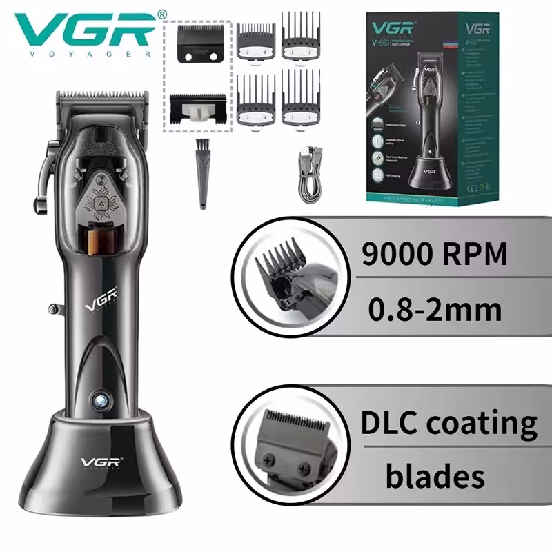 VGR V-653 professional cordless hair clipper for men with beard trimmer and charging base