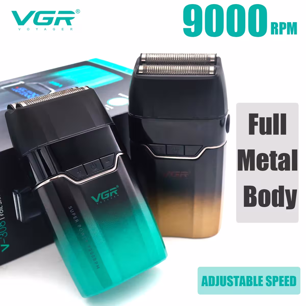 Trimmer per barba VGR V308 per uomo con lame doppie, display LCD e motore da 9000 giri/min