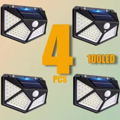 Lampe solaire d'extérieur avec détecteur de mouvement PIR, 100 LED, lampe de rue solaire pour jardin et cour, disponible en lots de 1/2/4 pièces.