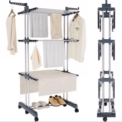 Airer Clothes Drying Rack,3-Tier Foldable Clothes Hanger Adjustable Large Garment Laundry Racks for Indoor Outdoor 1