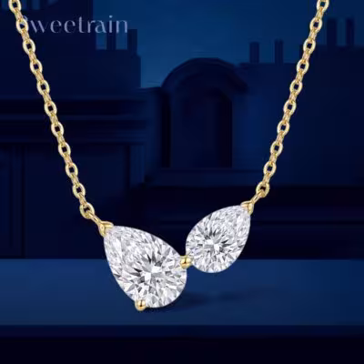 Ciondolo a forma di pera da 1,5 carati con moissanite e 2 pietre, argento 925