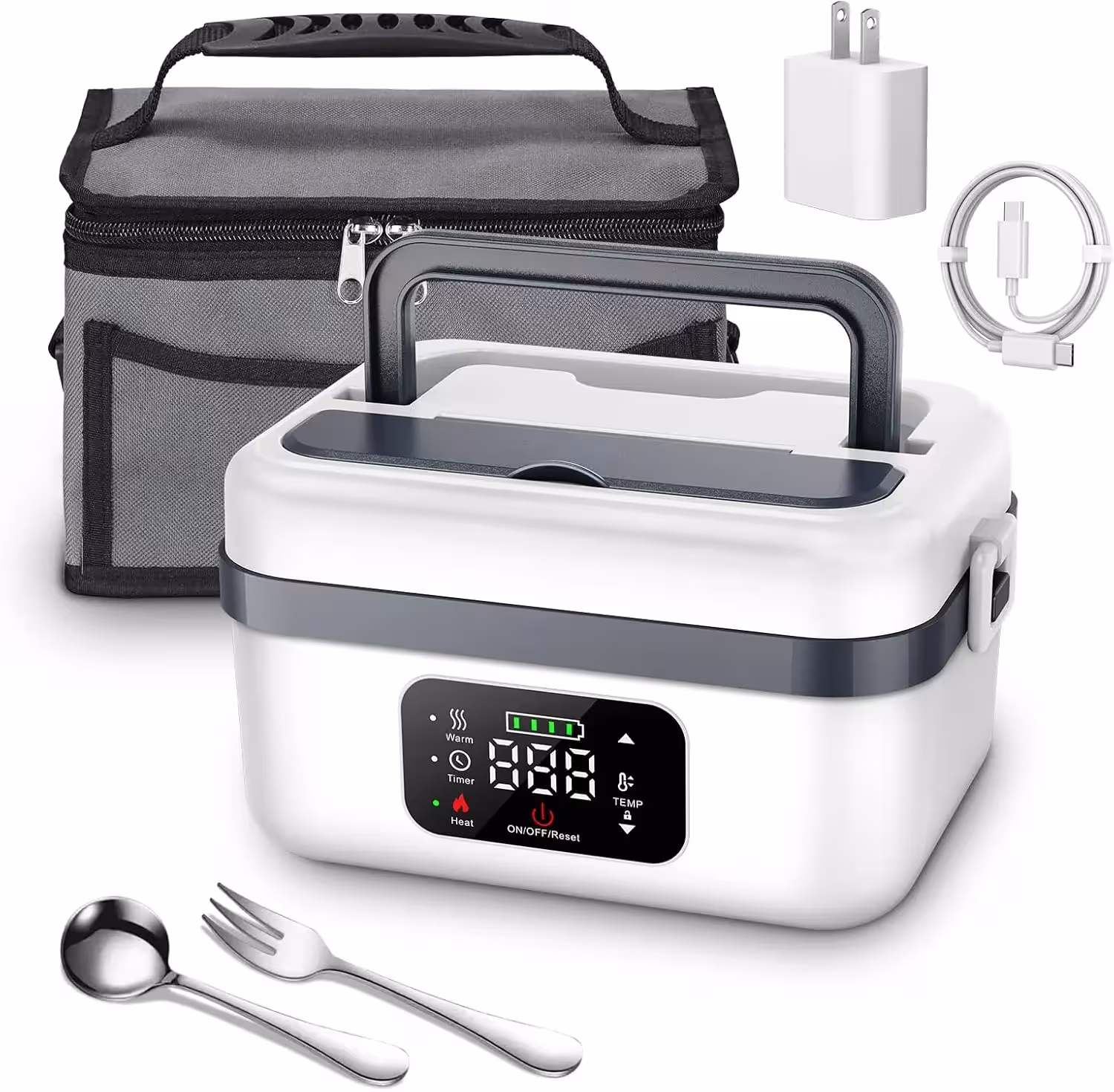 Boîte à déjeuner électrique portable avec chauffage, capacité de 1L et batterie externe de 16000mAh
