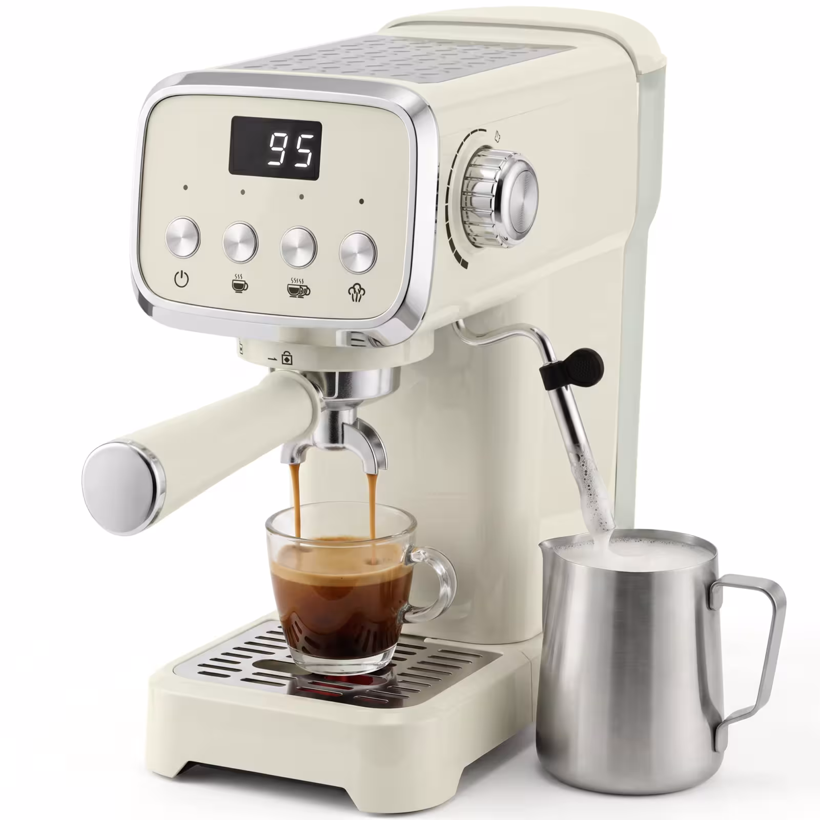 Macchina da caffè espresso semiautomatica da 20 bar, 1350W, con montalatte e scaldapiatti