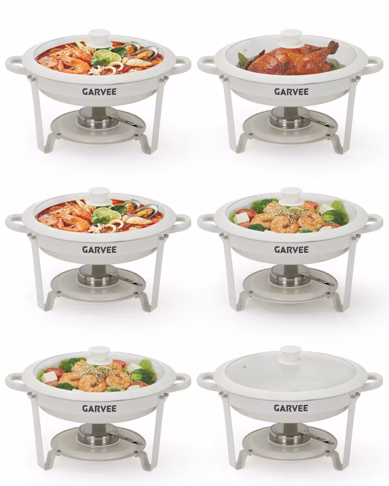 Chafing dish buffet warmer 5.3L, set of 6, white, Maifan stone coating
