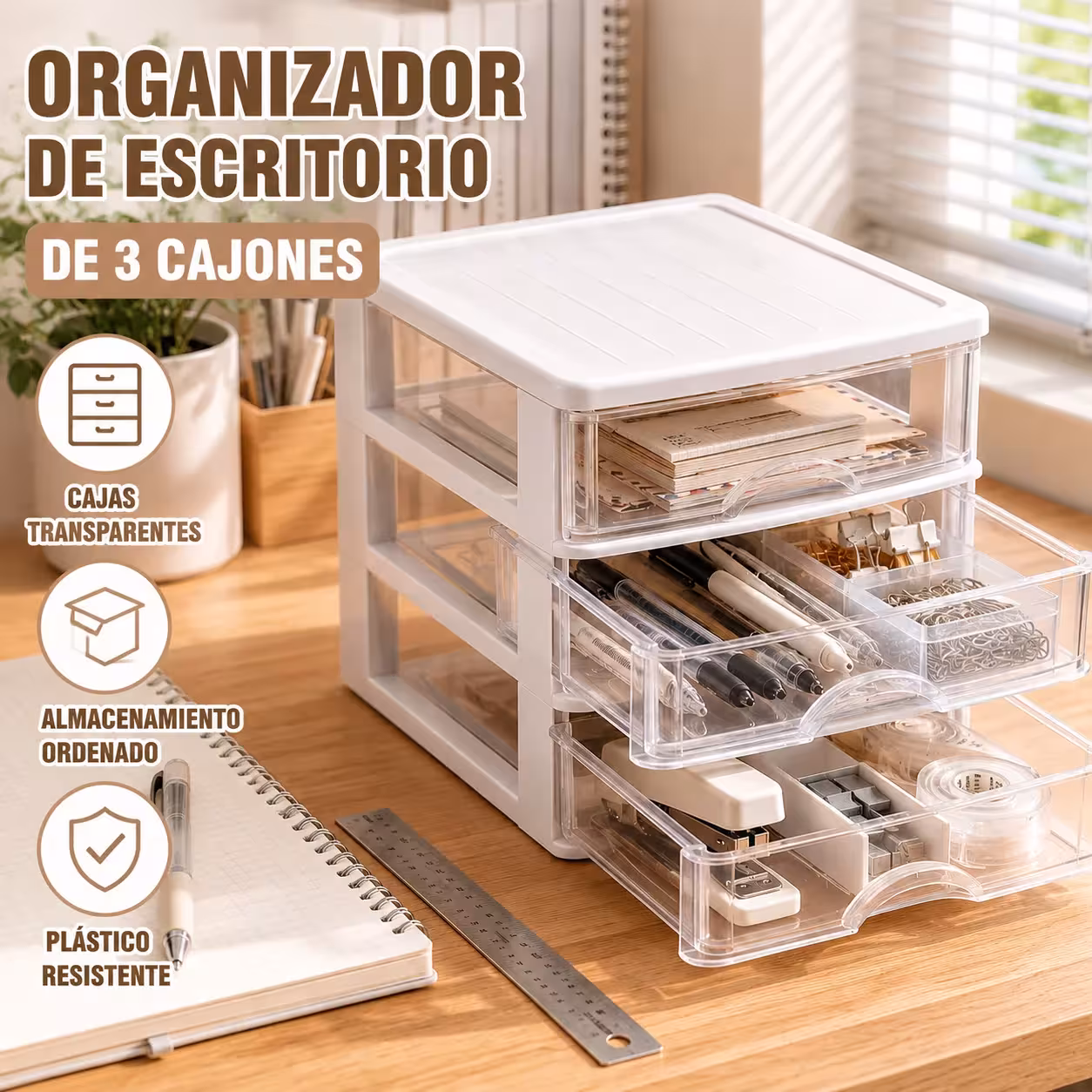 Organizzatore multiuso trasparente per cassetti, per cosmetici e piccoli oggetti, disponibile in versione con 3 o 4 cassetti