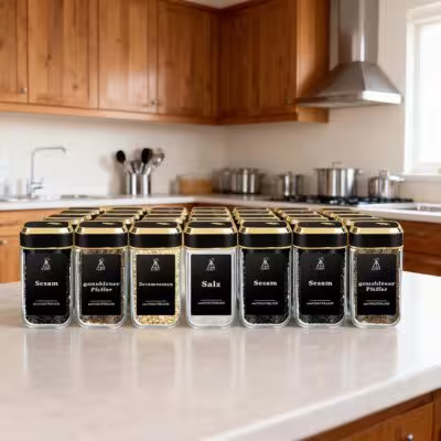 SAEIV 12/24-piece gold-colored spice jar set, 120 ml portion bottles made of high-quality borosilicate glass, for neat storage of spices. 1