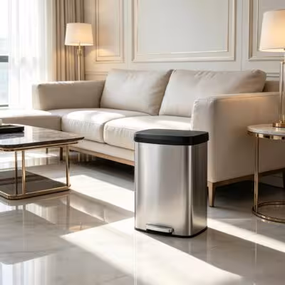 50/80 L Stainless Steel Trash Can with Lid, Large Garbage Can for Kitchen, Rustproof Step-on Kitchen Metal Trash Bin with Liner Rim, Rear Handle, Soft Close Plastic Lid, Silver 1
