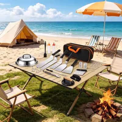 29PCS BBQ Grill Accessories Barbecue Cutlery Set Burger Press Grill Spatula Stainless Steel Burger Bell Plancha Accessories Stainless Steel BBQ Tools Set 1
