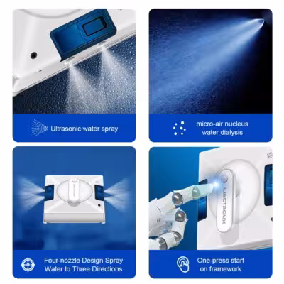 Window Cleaning Robot Liectroux YW509, 4-Way Water Spray,Home Glass Floor Wall Robot Window Cleaner,Strong Vacuum,Rimless Works 2