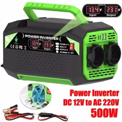 300W/500W Power Inverter DC 12V To AC 220V Voltage Converter with USB and Type-C Ports Suitable for Laptops and Outdoor Use 1