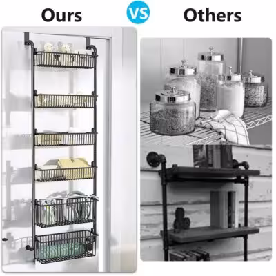 6 Tier Door Hanging Storage Rack Carbon Steel No Drilling Over the Door Storage Sturdy No Drill Door Hanging Rack for Bathroom 2
