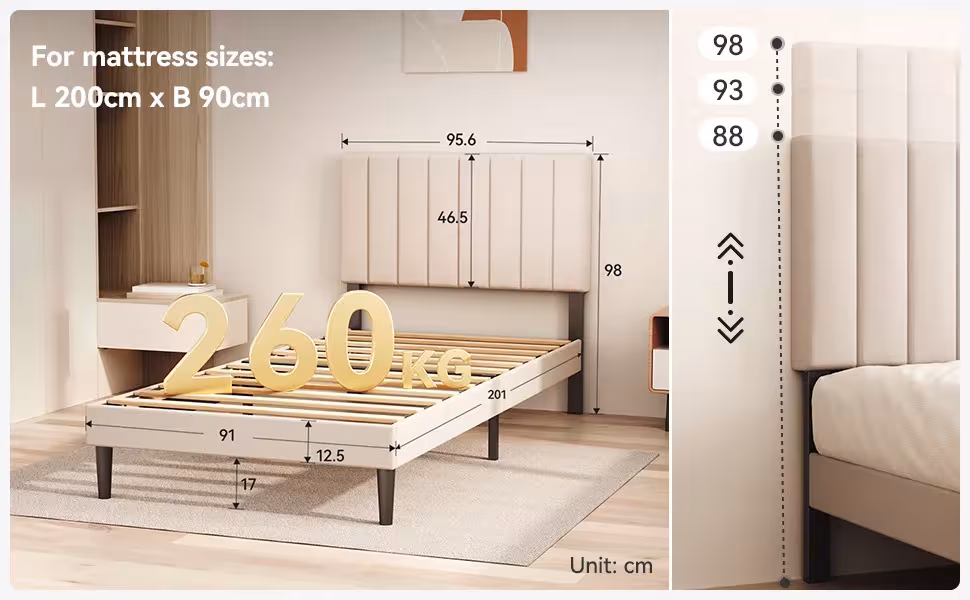 letto imbottito in tessuto grigio