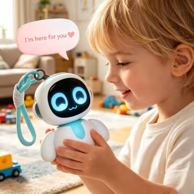 Eiliko AI mini robotas pakabukas su WiFi programėle, balso pokalbiais ir dinamišku ekranu