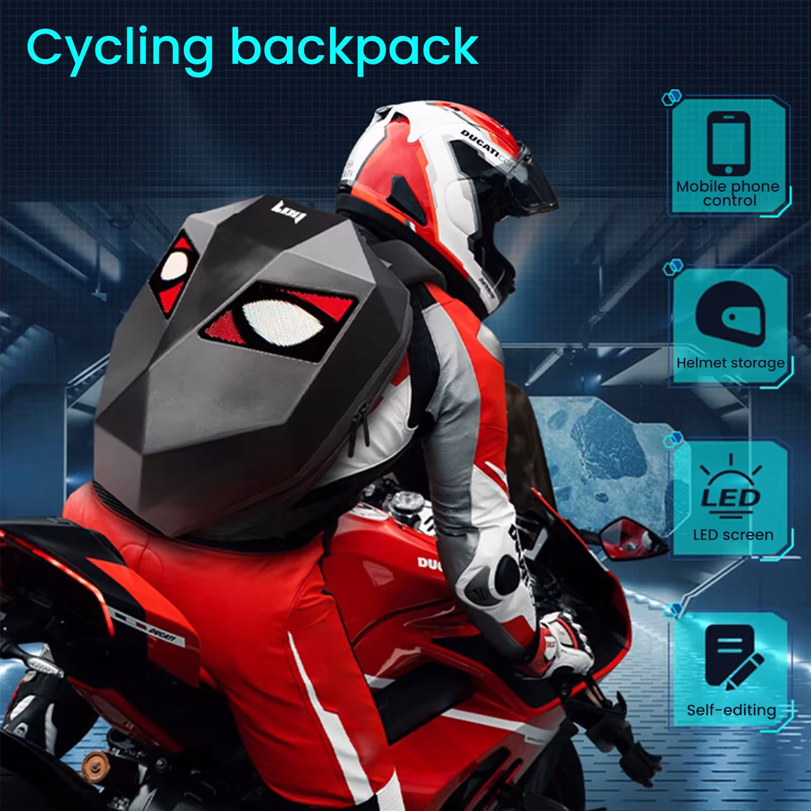Zaino LED per motociclisti con schermo programmabile, resistente all'acqua