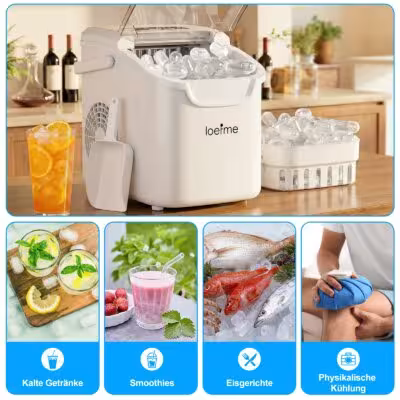 LOEFME Portable Ice Maker 12kg/24h 8 Ice Cubes in 6-13 Min Self Cleaning LED Portable Ice Machine with Adjustable Ice Size 0.8L Water Tank 2