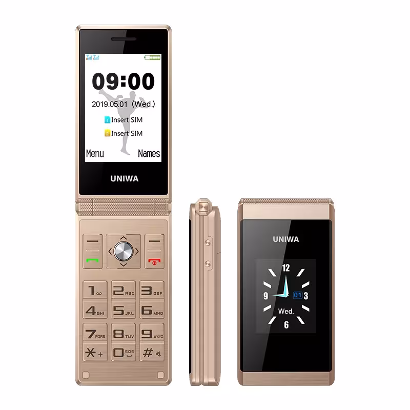 UNIWA X28 lankstus telefonas pagyvenusiems, dideli mygtukai, dvi SIM kortelės