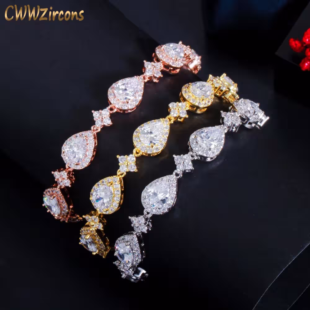 Circonia bracelet for women with teardrop-shaped stones, in rose gold color, 17 cm