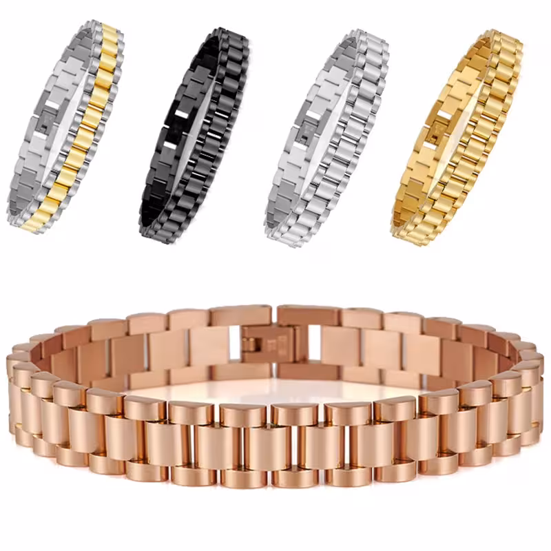 Bracciale da uomo in acciaio inossidabile, color oro, 10MM di larghezza, unisex