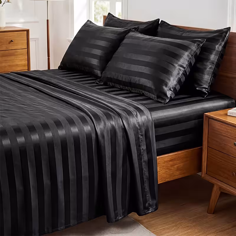 Juego de sábanas de satén suave con rayas de jacquard, refrescante, suave, disponible en varios colores