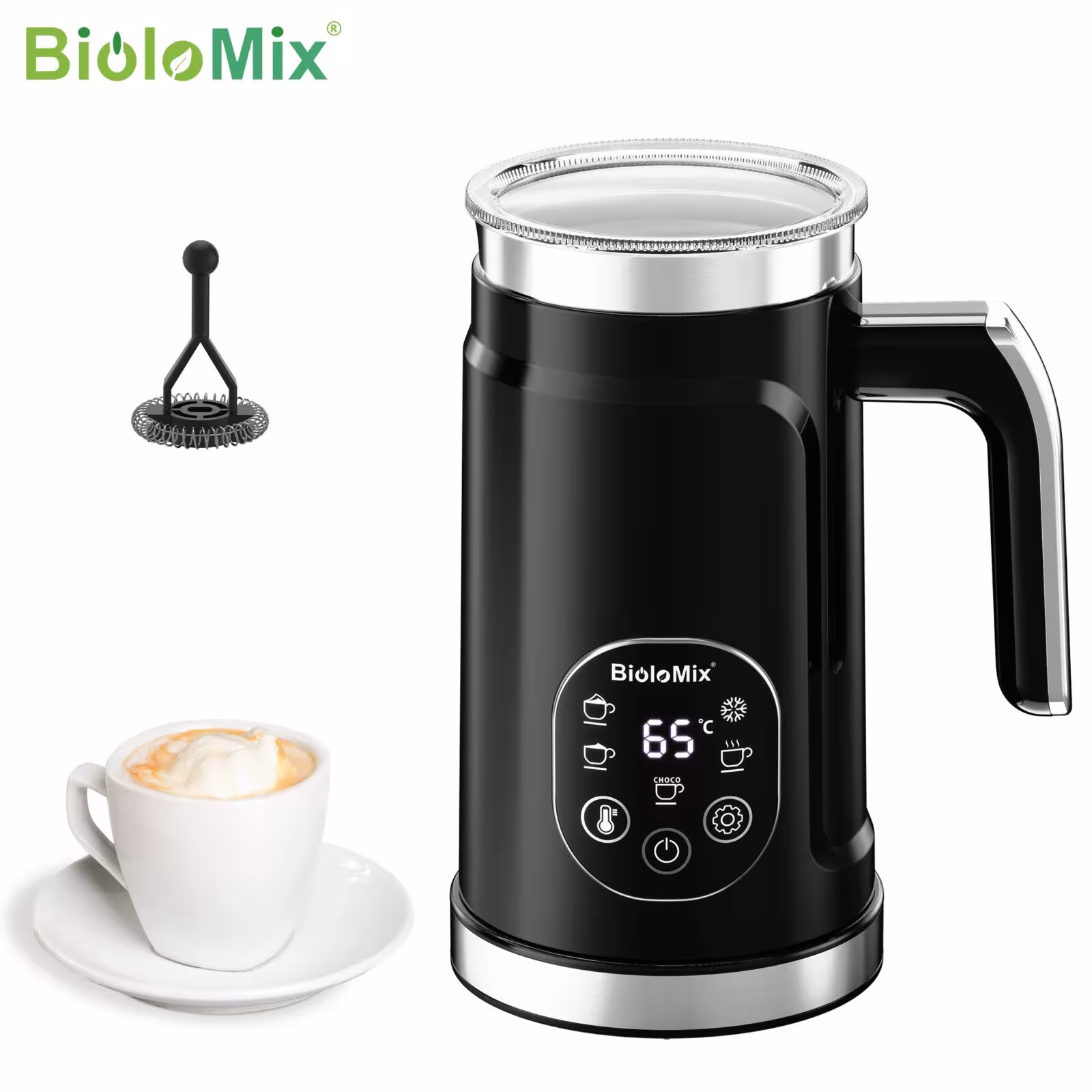 Espumador de leche inteligente BioloMix 5 en 1 con pantalla táctil LED, para espumar tanto en frío como en caliente