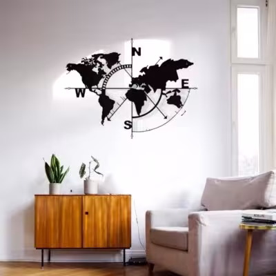 CIFbuy Wrought Iron World Map Wall Art Metal Compass Home Décor Durable Modern Classic Interior Hanging Decor 1