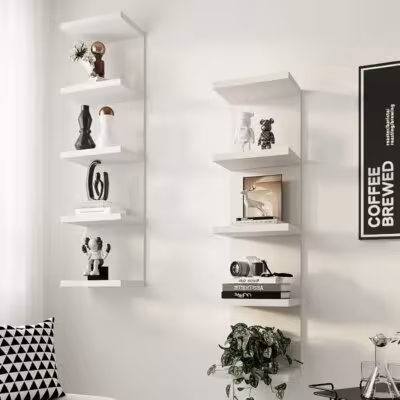 A five-layer suspended wall rack, 31.5 inches high, featuring a wooden-style storage shelf, wall-mounted display and storage rack. Suitable for books, green plants, and decorative items. Easy to install; can be used in living rooms, bedrooms, and study ro 1