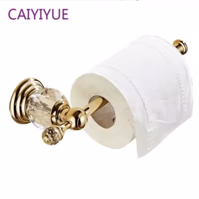 Crystal Toilet Paper Holder, Gold Toilet Roll Holder Modern Bathroom Accessories Zinc Alloy Tissue Hanger Wall Mounted 1