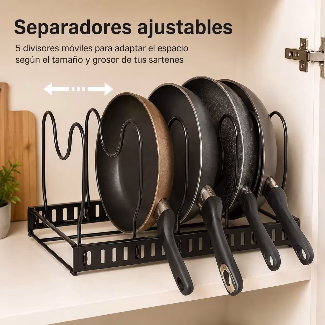Piatto organizer regolabile in acciaio nero per pensili da cucina 30x20x25cm
