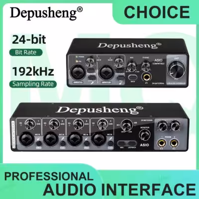 Tarjeta de sonido MQ44 ASIO, interfaz de audio USB de 4 canales para grabación profesional.