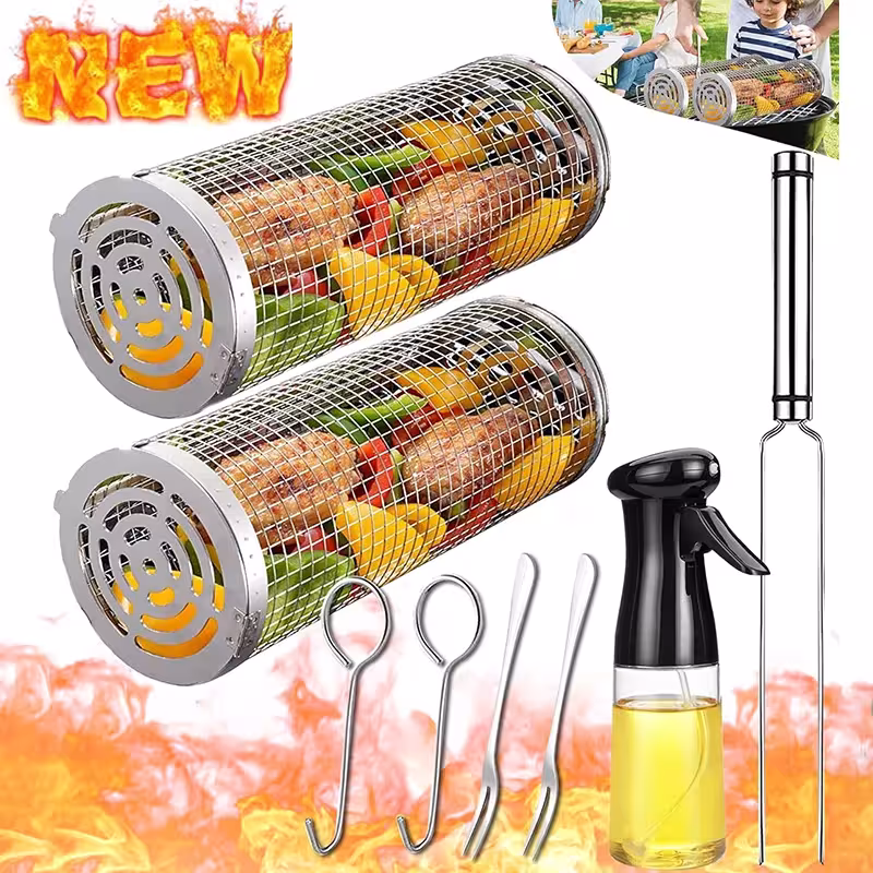 Borsa per barbecue in acciaio inossidabile con cilindro rotante per campeggio e picnic