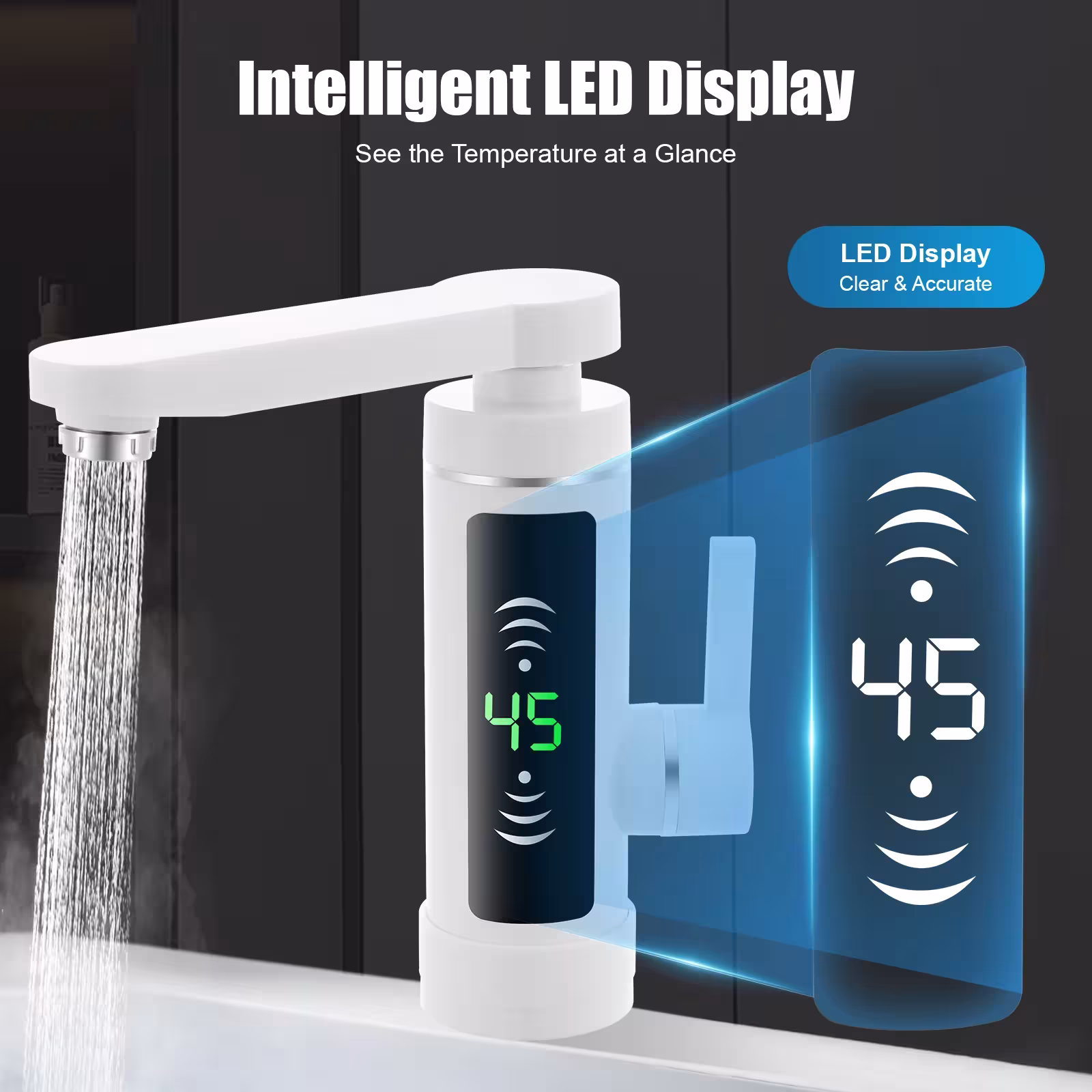 Miscelatore elettrico da 3000 W con display LED, scaldabagno istantaneo per cucina e bagno