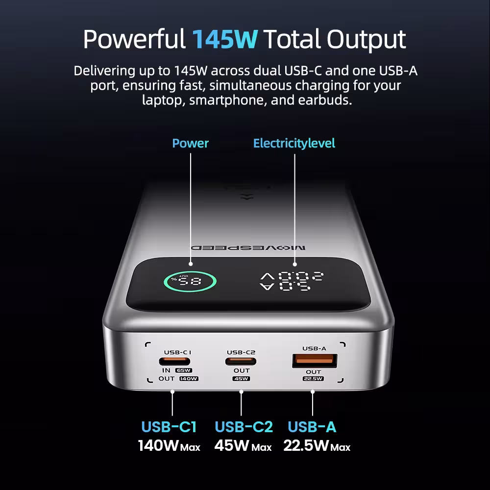 External battery with 25000mAh capacity,