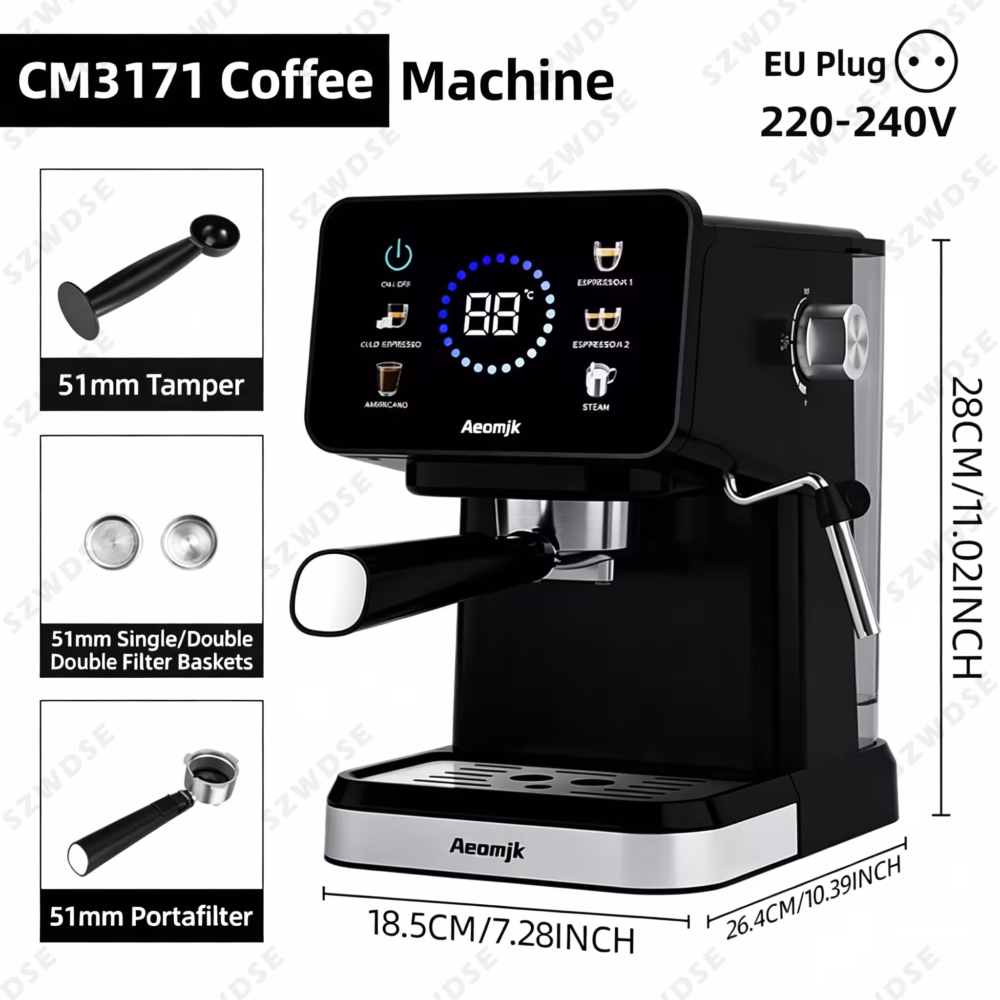 Espresso coffee machine with touch screen